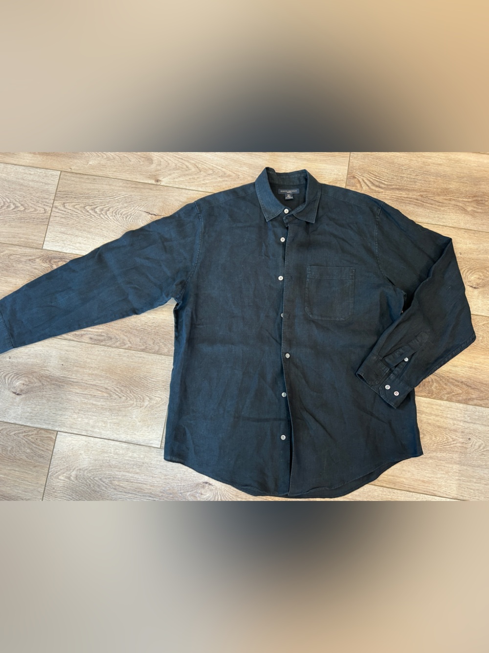 Men's Banana Republic Black Button-Down Shirt long sleeve 100% linen